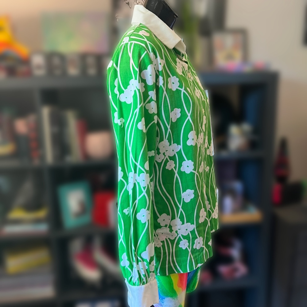 VINTAGE Catherine Carr green floral 1970’s long sleeve button up RARE FIND - Picture 2 of 5